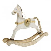 Artículo Caballito balancín de madera, decoración navideña Blanco Dorado H24cm