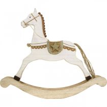 Artículo Caballito balancín de madera, adorno navideño Blanco Dorado Al. 32,5 cm