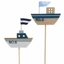 Artículo Tapón decorativo barco madera blanco azul natural 8cm H37cm 24 piezas