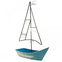 Farol barco metal decoracion marinera azul 38x14x55cm