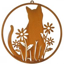 Letrero metálico pátina gato con flores Ø38cm