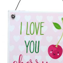 Artículo Letrero colgante "Cereza" 17 cm x 12 cm 4 piezas - Letrero decorativo con una declaración de amor frutal