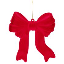 Artículo Lazo decorativo rojo para colgar, adorno navideño flocado, 22 cm