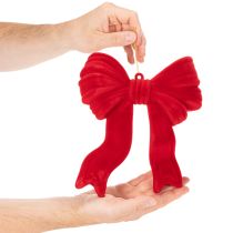 Artículo Lazo decorativo rojo para colgar, adorno navideño flocado, 22 cm