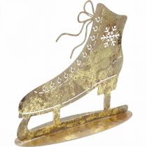 Artículo Patín de hielo de metal, decoración de invierno, patín de hielo decorativo, aspecto antiguo dorado navideño Al 22,5 cm