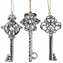 Artículo Llave decorativa para colgar plata antigua 10cm 3uds
