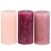 Artículo Velas de pilar estrechas Pink Berry 3 colores 50x100mm 12uds
