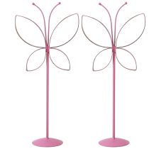 Artículo Soporte decorativo de metal mariposa oro fucsia H29cm 2 piezas