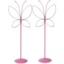 Artículo Mariposa Decoración de Metal Primavera Fucsia Dorado H35cm 2 piezas