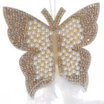Artículo Mariposa de fieltro para colgar decoración de boda crema 16cm