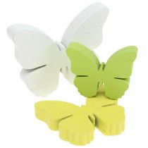 Artículo Mariposa de madera blanca / amarilla / verde 3cm - 5cm 48pcs