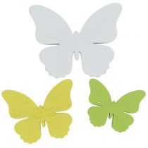 Artículo Mariposa de madera blanca / amarilla / verde 3cm - 5cm 48pcs