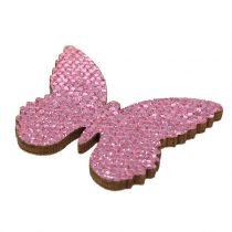 Decoración para controlar Butterfly Pink-Glitter 5/4 / 3cm 24 piezas