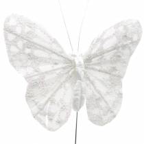 Mariposa de plumas con alambre blanco, purpurina 5cm 24pcs