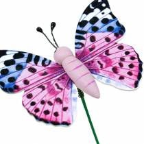 Artículo Mariposa decorativa en un palo flor tapón decoración de primavera 16 piezas