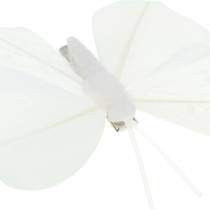 Mariposa de plumas en clip blanco 7-8cm 8pcs