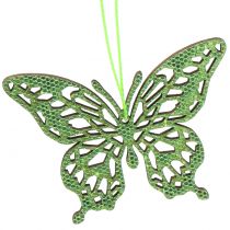 Artículo Percha decorativa mariposa purpurina verde 8cm 12uds