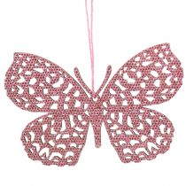 Percha decorativa mariposa purpurina rosa 8cm 12uds