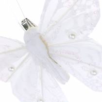 Pluma mariposa en clip blanco 10 cm 12 uds.