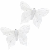 Pluma mariposa en clip blanco 10 cm 12 uds.