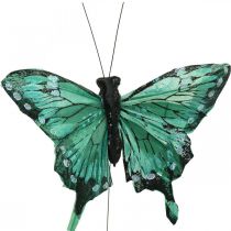 Artículo Mariposas decorativas, decoración de primavera, mariposas de plumas, tapones de plantas verde, marrón 9,5×12,5 cm 12 piezas