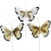 Deco mariposa, decoración de primavera, polilla en alambre marrón, amarillo, blanco 6×9cm 12uds