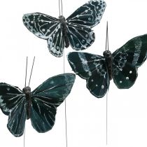 Mariposas de plumas en blanco y negro, mariposas en alambre, polillas artificiales 5,5 × 9 cm 12 piezas