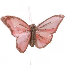 Mariposas con mica, decoración boda, tapones decorativos, mariposa pluma amarillo, beige, rosa, blanco 9,5×12,5cm 12uds