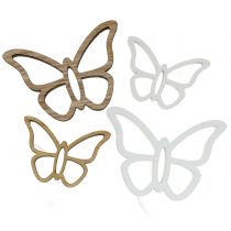 Artículo Mariposa de madera blanca / natural 3cm - 4.5cm 48p