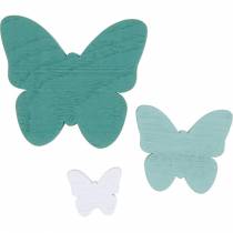 Artículo Mariposas para espolvorear verde, menta, madera blanca espolvorear decoración 29 piezas