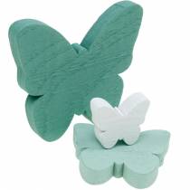 Mariposas para espolvorear verde, menta, madera blanca espolvorear decoración 29 piezas