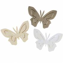 Artículo Mariposa Madera Blanco, Crema, Marrón Surtido 4cm 72pcs Decoración Mesa Primavera