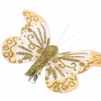 Mariposa de plumas en clip oro brillo 10 piezas
