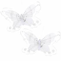 Artículo Mariposa de plumas en clip blanco 10cm 12 p