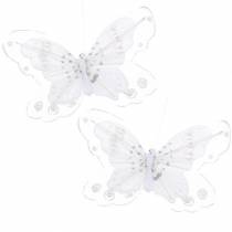 Artículo Mariposa de plumas en clip blanco 10cm 12 p