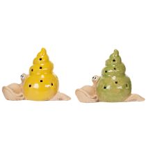 Artículo Caracol decorativo de cerámica con iluminación LED. Divertida decoración de mesa para casa y balcón. 12 cm (2 unidades).