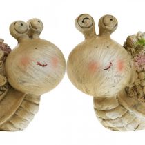 Caracol con flores decoración de verano jardín caracoles marrón/rosa/verde 9,5 cm juego de 2