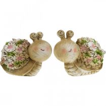 Caracol con flores decoración de verano jardín caracoles marrón/rosa/verde 9,5 cm juego de 2