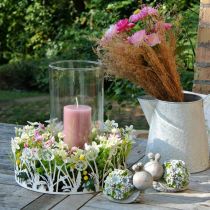 Caracoles con flores decoración de verano decoración de mesa gris/azul/verde 9,5 cm juego de 2