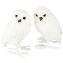 Artículo Búho nival decorativo búho blanco con pelo y plumas 15,5cm 2uds