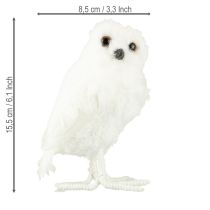 Artículo Búho nival decorativo búho blanco con pelo y plumas 15,5cm 2uds