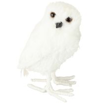 Artículo Búho nival decorativo blanco con pelaje y plumas, 15,5 cm, 2 unidades