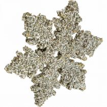 Artículo Madera copo de nieve 4cm oro claro con mica 72uds
