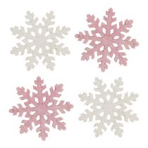 Copo de nieve 4cm rosa/blanco con purpurina 72uds