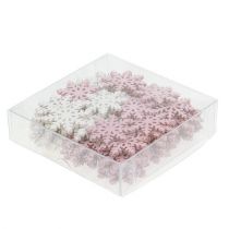 Artículo Copo de nieve 4cm rosa/blanco con purpurina 72 piezas