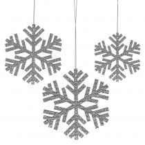 Artículo Copo de nieve plateado para colgar Ø8cm - Ø12cm 9 piezas