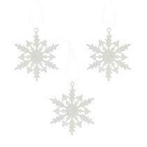 Copo de nieve para colgar 7cm blanco con purpurina 36uds