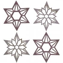 Artículo Estrellas decorativas violetas estrellas de madera copos de nieve autoadhesivas 4cm mezcla 36 piezas