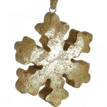Artículo Copo de nieve madera de mango natural, cristal de nieve dorado Ø10cm 6pcs