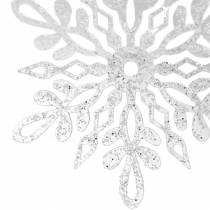 Artículo Copo de nieve para colgar 14,5cm transparente, purpurina 12ud